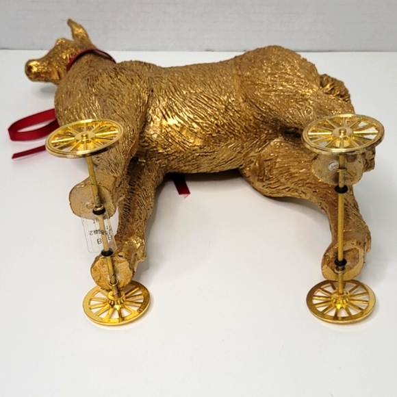 Unique Golden Llama on Wheels Statue with Detachable Red Bow - Picture 6 of 7